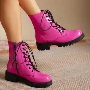 🩷Neon Pink Side Zip Lace-Up Front Combat Boots🩷